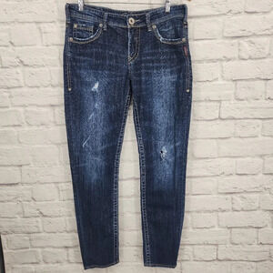 Silver Jeans Dark Wash Distressed Kellii Relaxed Skinny Jeans Denim Size 29